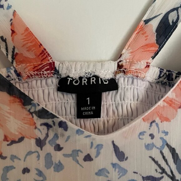 Torrid Size 1 White Floral Print Crinkled Chiffon Sleeveless Mini Dress - Picture 5 of 7